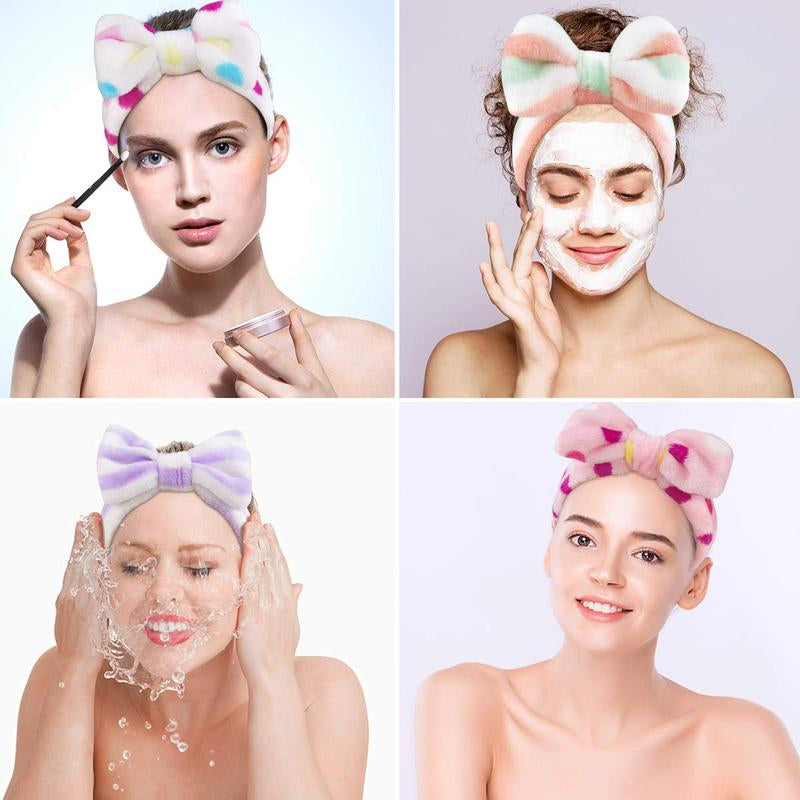 Spa Headbands, Coral Fleece Makeup Headband Cosmetic Headband, Lovely Face Washing Headband Shower Headbands Headwraps, Soft Bowknot Spa Hair Band Spa Birthday Party Supplies for Girls Women 8PCS