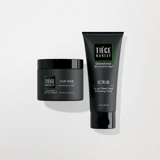 Men’S Detox Bundle Skin Care - Charcoal Clay Mask & Exfoliating Scrub for Clearer, Oil-Free Skin - Tiege Hanley