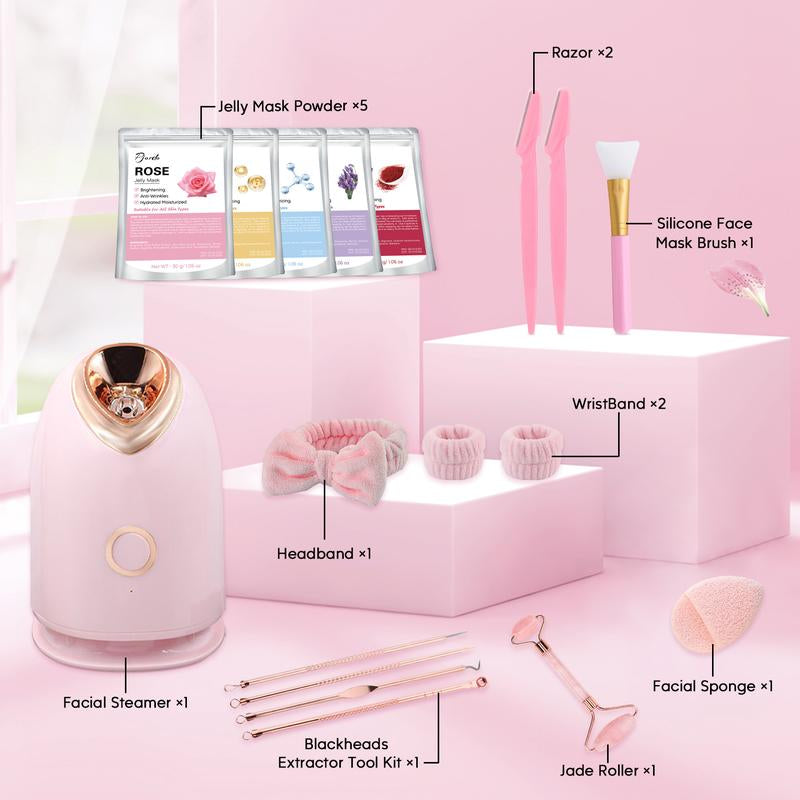 20 Counts Facial Steamer Spa Kit with 7 Skin Care Tools Nano Ionic Face Steamer for Deep Cleaning Unclogs Pores Home Sauna Self Care Gifts with Brush Cleansing
