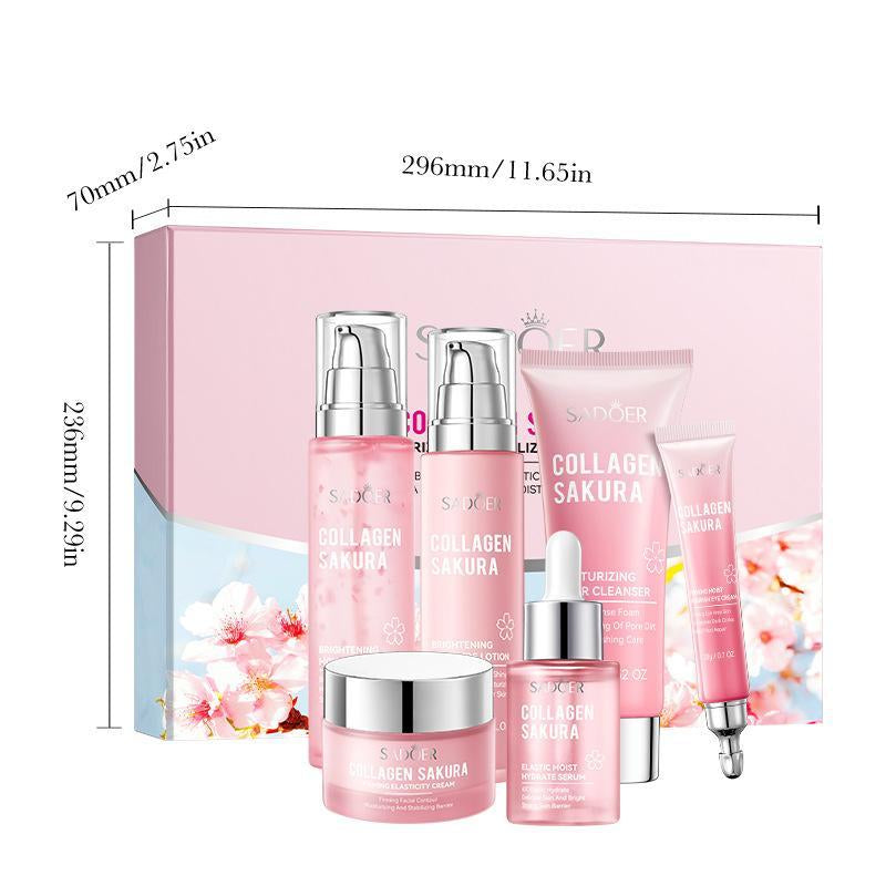 Sakura Collagen Skin Care Kit, 6 Counts/Set Moisturizing Skin Care Kit, Including Facial Serum, Toner, Facial Cleanser, Lotion, Face Cream, Eye Cream, Women'S Skin Care Products, Skin Cleansing, Glow