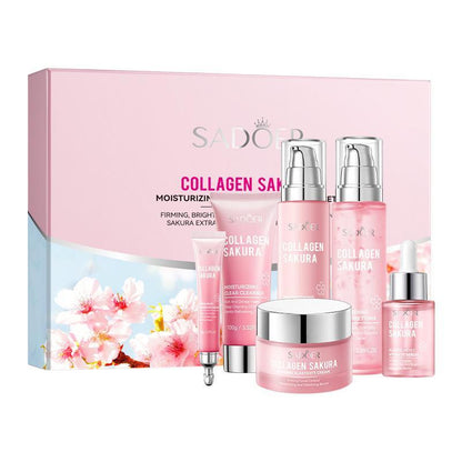 Sakura Collagen Skin Care Kit, 6 Counts/Set Moisturizing Skin Care Kit, Including Facial Serum, Toner, Facial Cleanser, Lotion, Face Cream, Eye Cream, Women'S Skin Care Products, Skin Cleansing, Glow