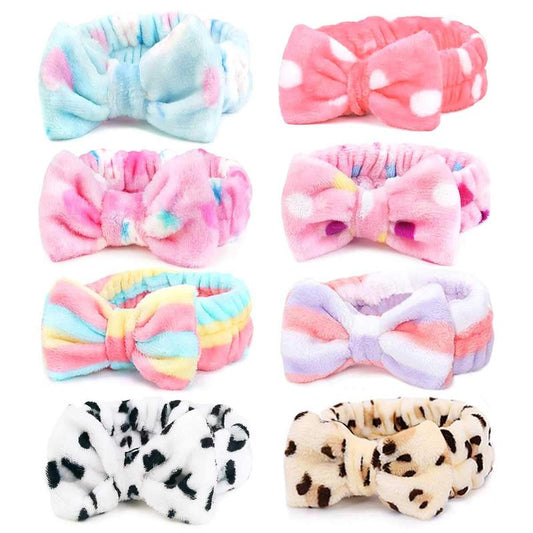 Spa Headbands, Coral Fleece Makeup Headband Cosmetic Headband, Lovely Face Washing Headband Shower Headbands Headwraps, Soft Bowknot Spa Hair Band Spa Birthday Party Supplies for Girls Women 8PCS