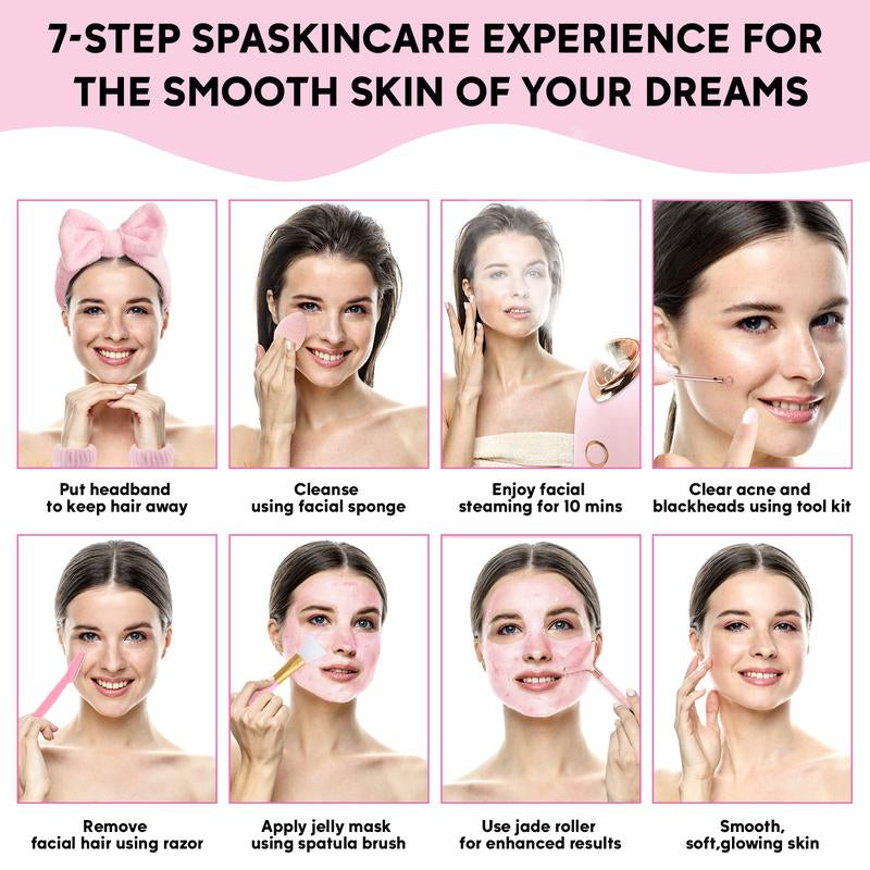 20 Counts Facial Steamer Spa Kit with 7 Skin Care Tools Nano Ionic Face Steamer for Deep Cleaning Unclogs Pores Home Sauna Self Care Gifts with Brush Cleansing